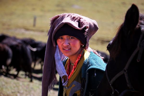 轉場路上的藏族姑娘